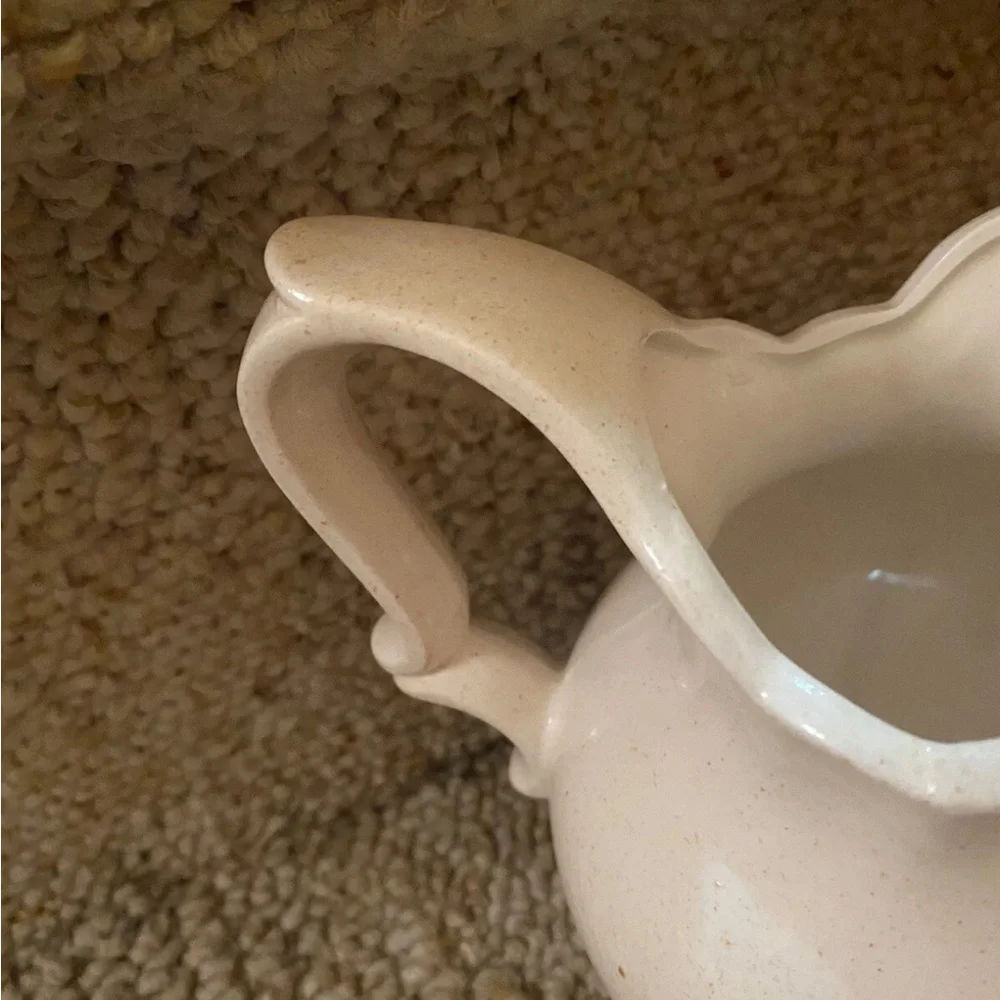 Vintage Enesco Cream Ceramic Pitcher with Blue Floral Design - Picture 7 of 11